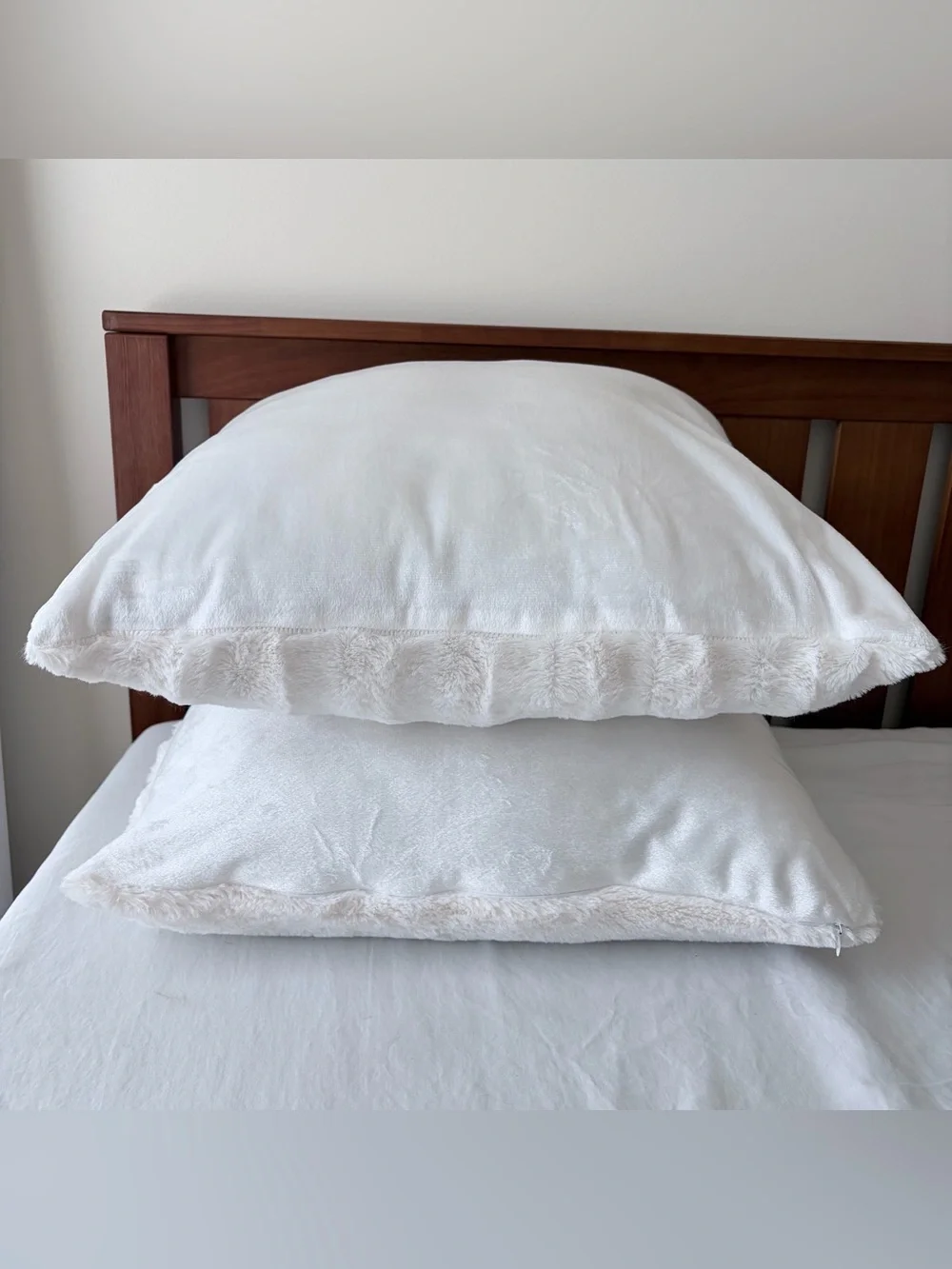 Plush White Faux Fur Decorative Pillow Set